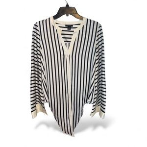 Halogen Silky Striped Wide Sleeve Tie-Front Top - Size M